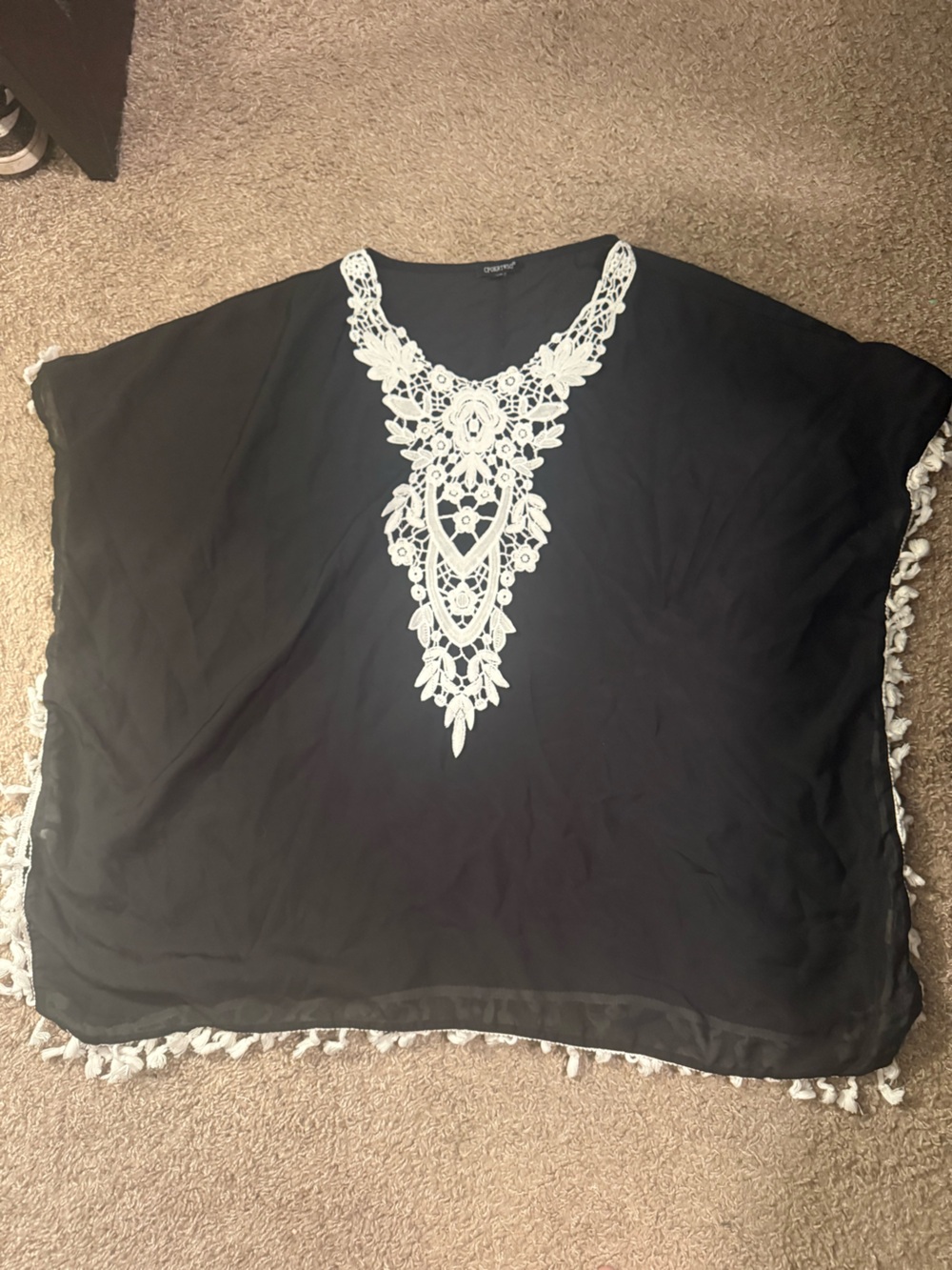Women’s Black Swim Coverup with White Lace Accent